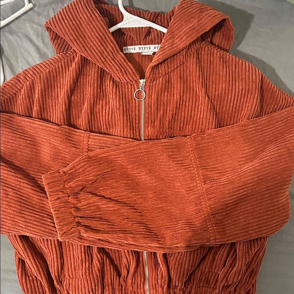 Rust Corduroy Hooded Jacket